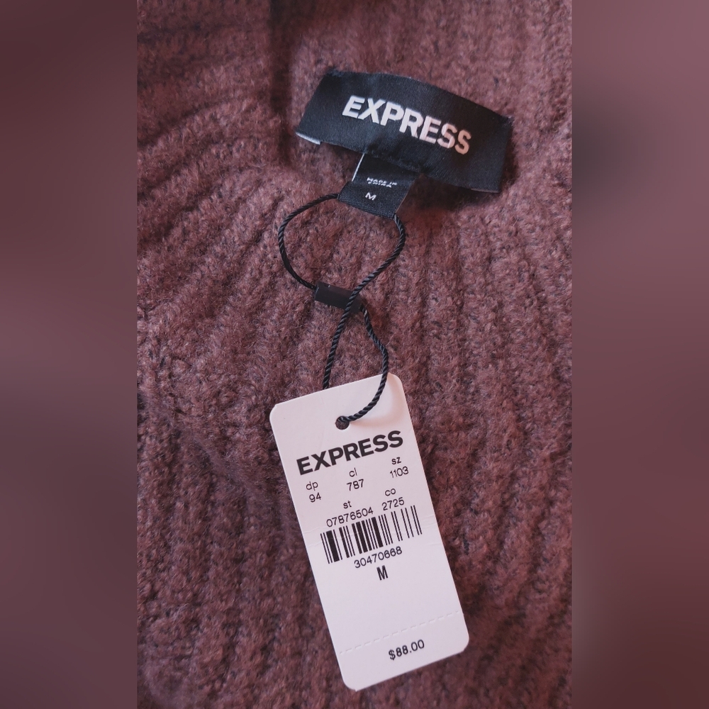 Express Chocolate NWT Raglan Long Sleeve Rib-Knit Sweater Dress Size Medium Mini - Picture 9 of 14